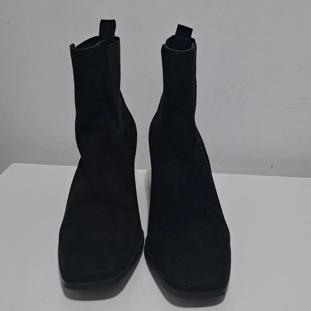 Antonio De Falia Slip On Leather Suede Goth Ankle Boots Block Heel Siz 8 Black